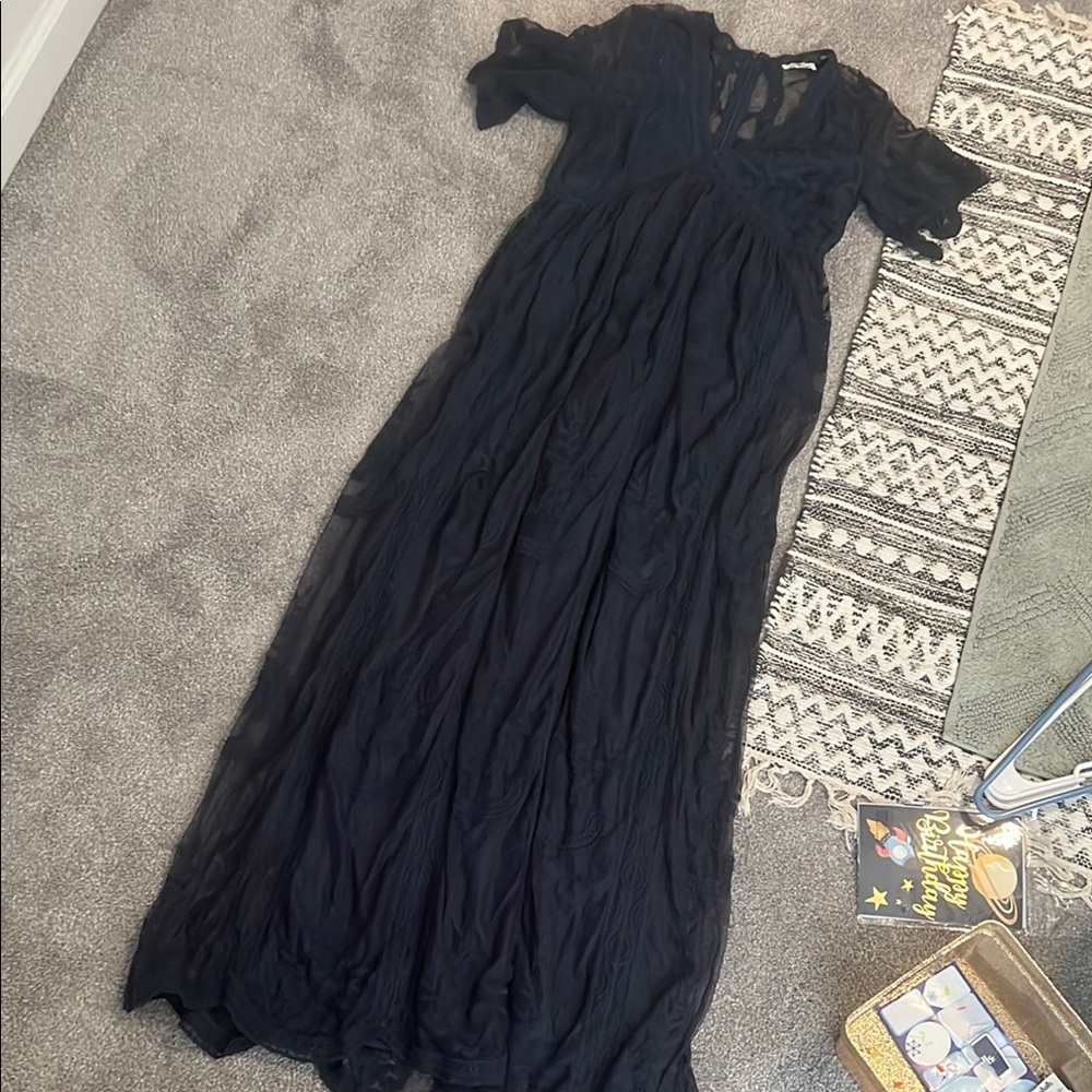 Elegant lace blue Maxi Dress bin 4